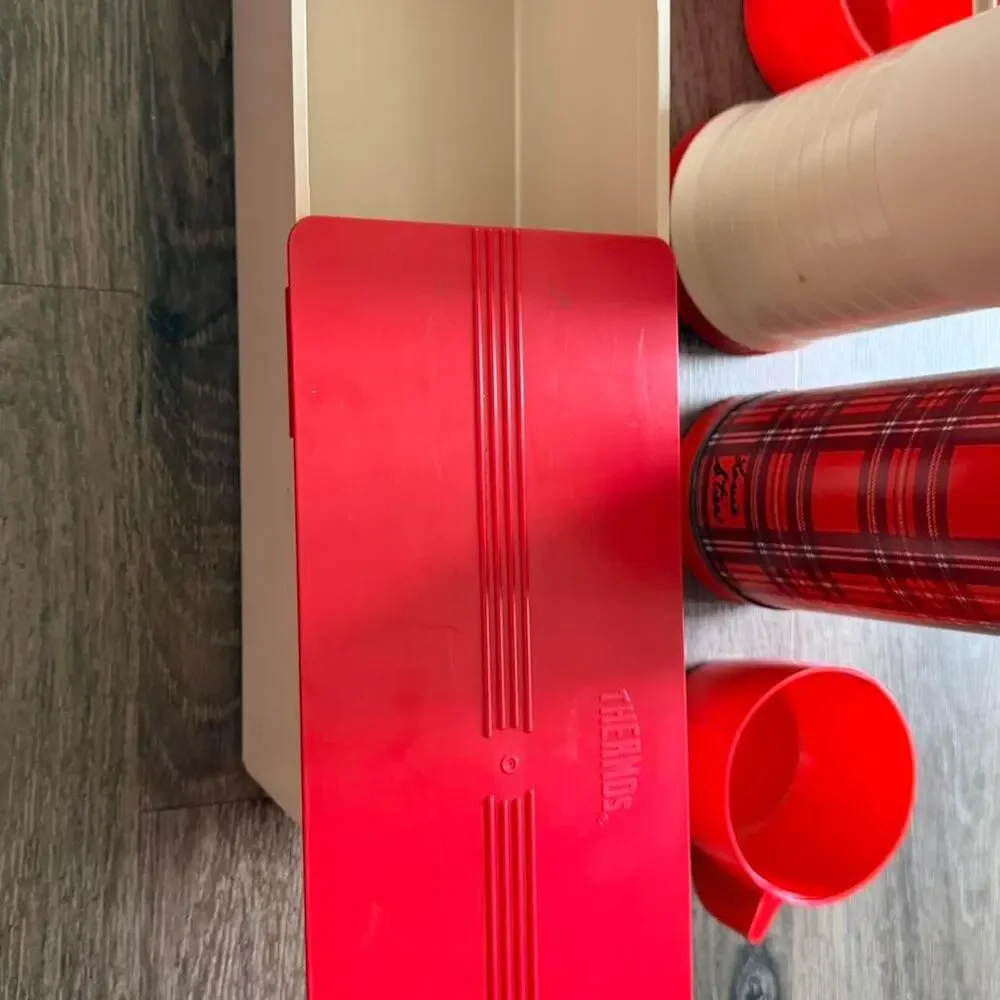 Vintage red plaid thermos lunchbox